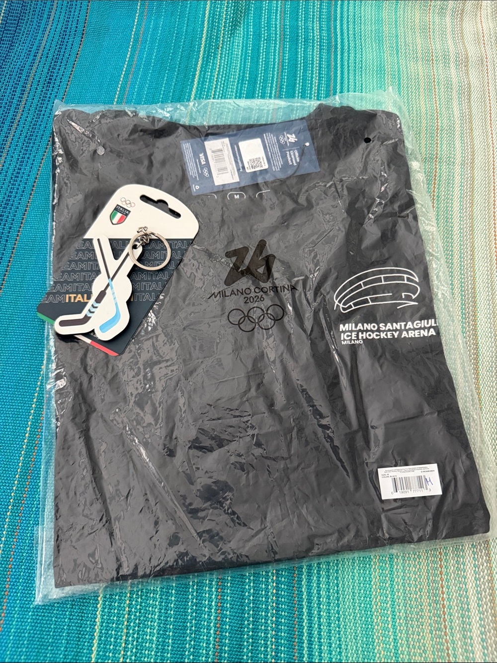 2026 Milan Olympics Black Ice Hockey Arena T-Shirt & keychain